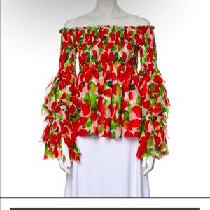 Caroline constas silk floral off the shoulder blouse